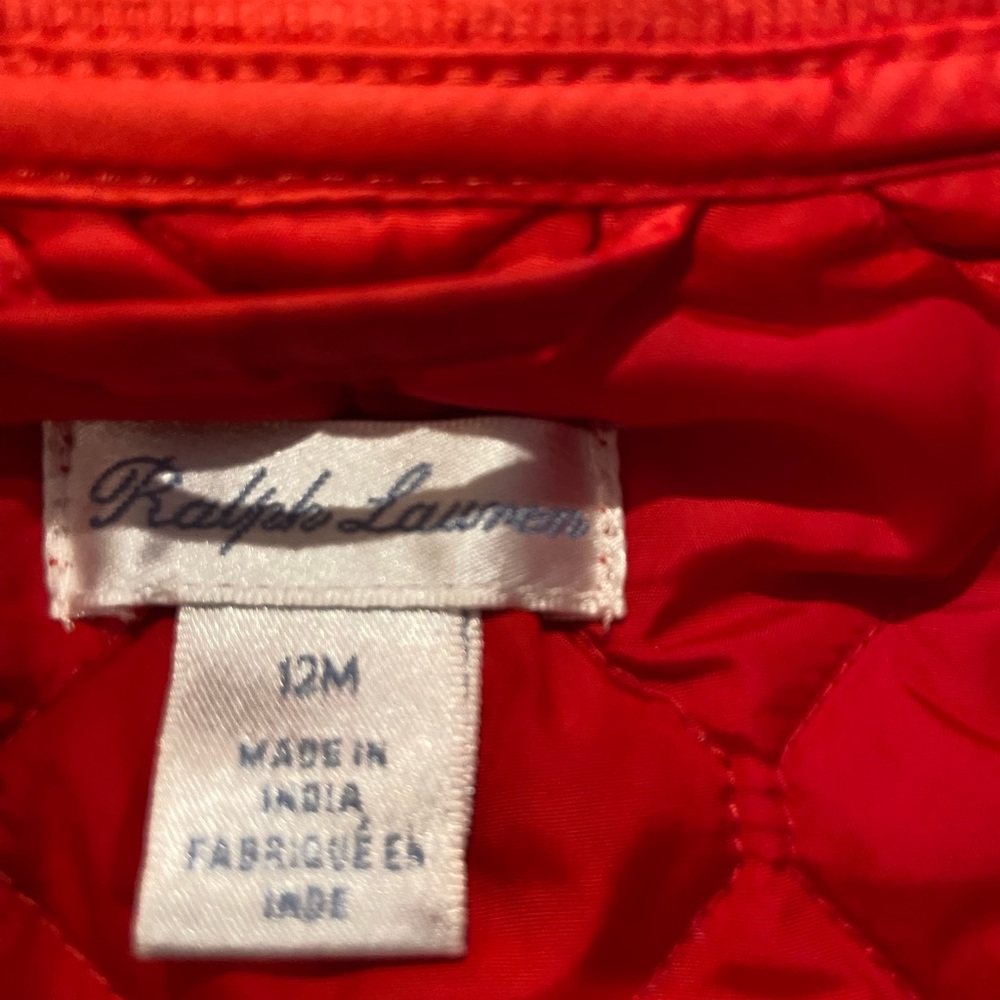 Red jackets, Ralph Lauren, 12 months, good condition.